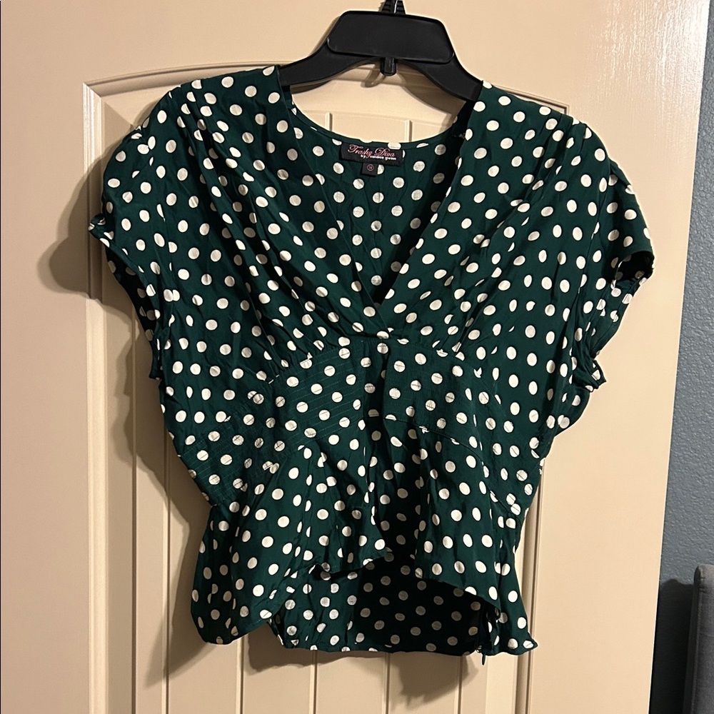 Trashy Diva Green and White Polka Dot Blouse
